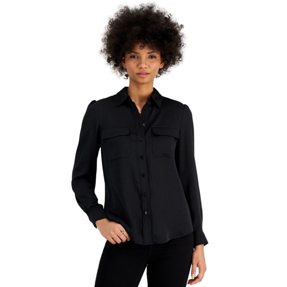 Bar III Solid Two Pocket Blouse